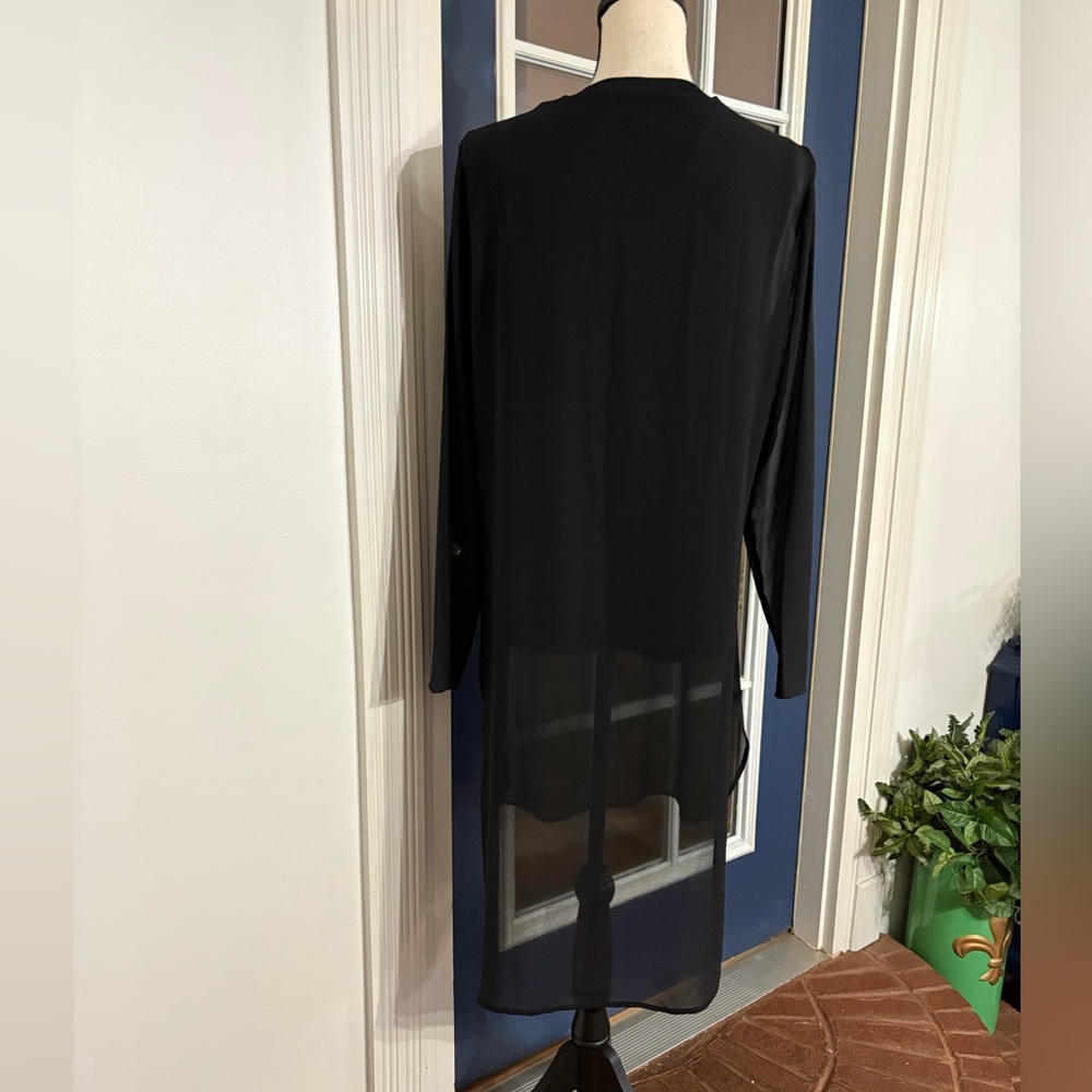 Alfani Black Sheer Lined Long Sleeve High Low Blouse Size 8 - Picture 3 of 3
